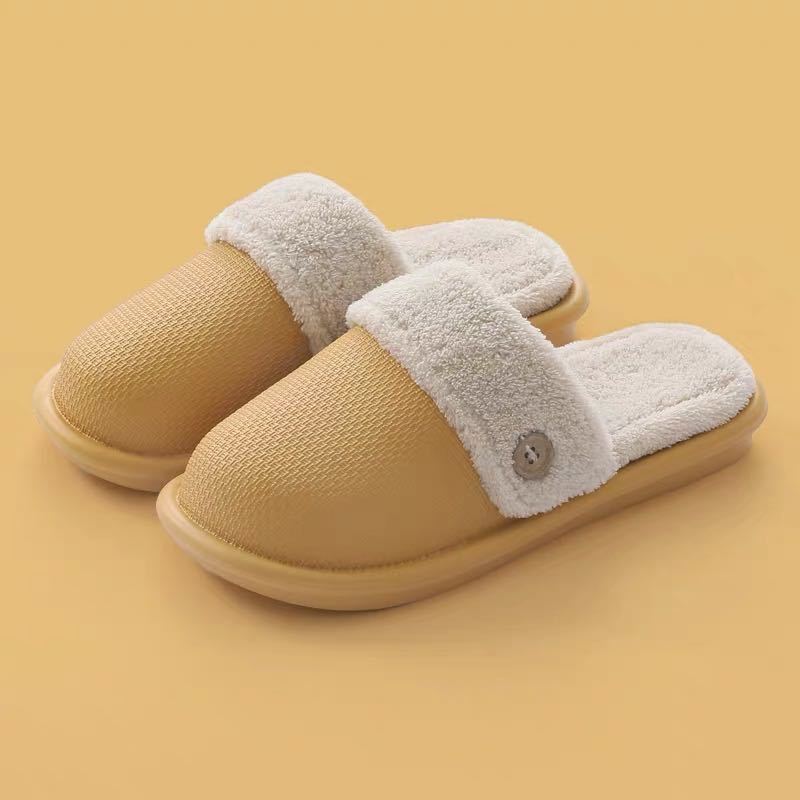 Autumn and Winter Cotton Slippers Indoor Non-slip Soft-soled Shoes Warm Simple Plush Cotton Shoes Removable