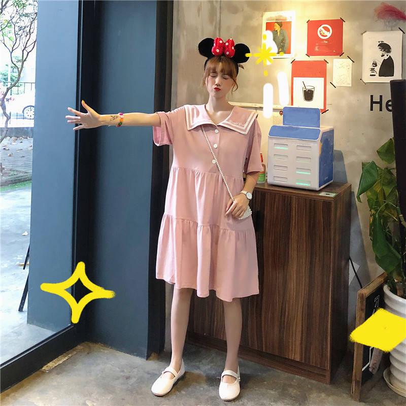Sailor Suit  Cute Sweet Girl Ruffle College Style Age Reduction Looser  Short Sleeve Dress