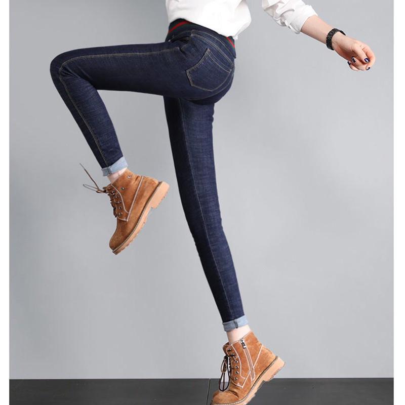 High Waist Stretch Faux Denim Trousers Women's long jeans Pencil Pants Black Skinny Pants All Match Solid Color