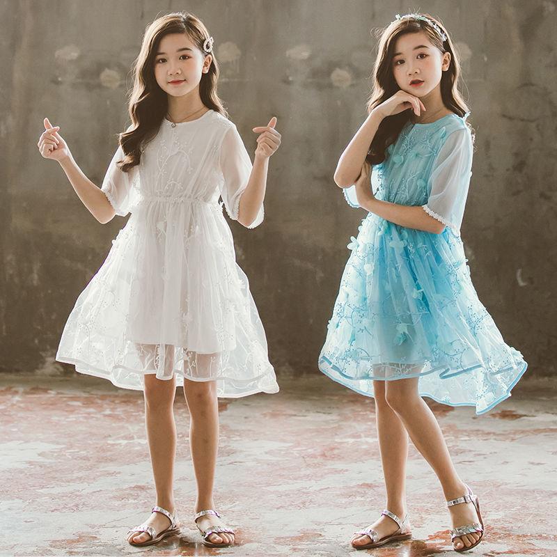 Girls' Dress 5-sleeve Summer Korean Style Version Children's A-line Princess Skirt Children's Mesh Skirt