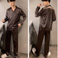 Plus Fat Plus Size Men's Pajamas Spring and Autumn Long-sleeved Ice Silk Thin Korean Home Service Two-piece Suit