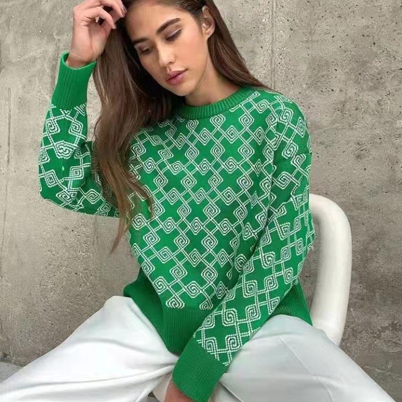 Sweater Women Round Neck Geometric Pattern Korean Style Fluffy Top Loose Trendy Harajuku Cashmere Sweater Autumn Winter Jumper