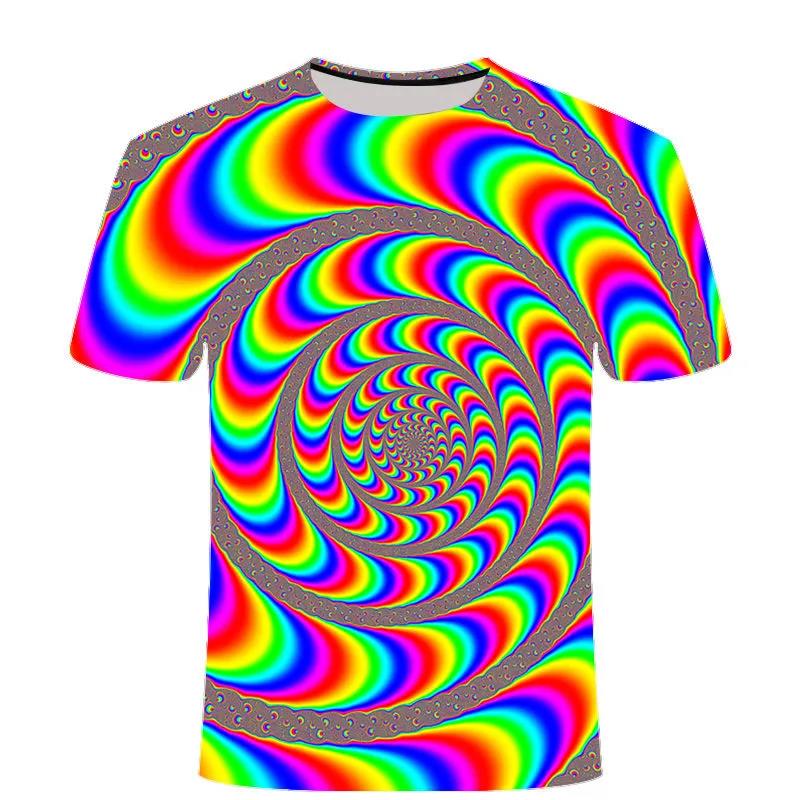 Spiral Colorful Shirt Men Tees Summer 3D Half Sleeve T-shirt Casual Breathable Pullover Personality Streetwear