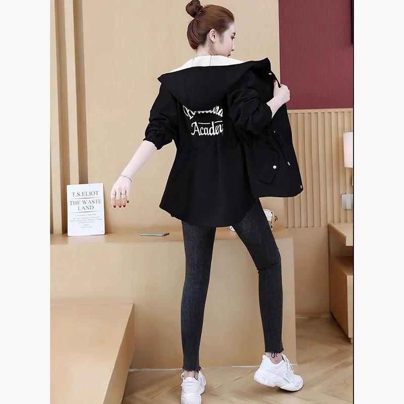 Spring Hooded Windbreaker Coat Women's Mid-length Waist Tightening Korean Style All-match Loose Thin Coat Jacket