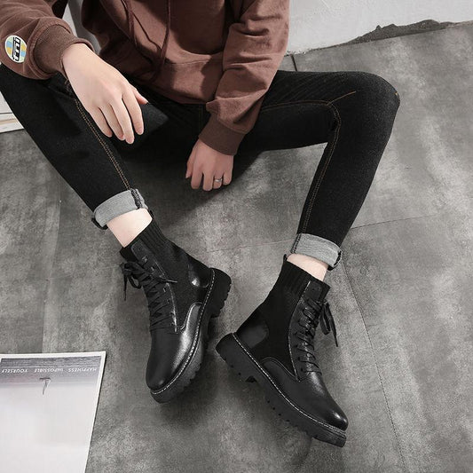 Men and Women Martin Boots British Style High-top  Breathable Couple Pu Leather Working Boots Unisex  Plus Size Black