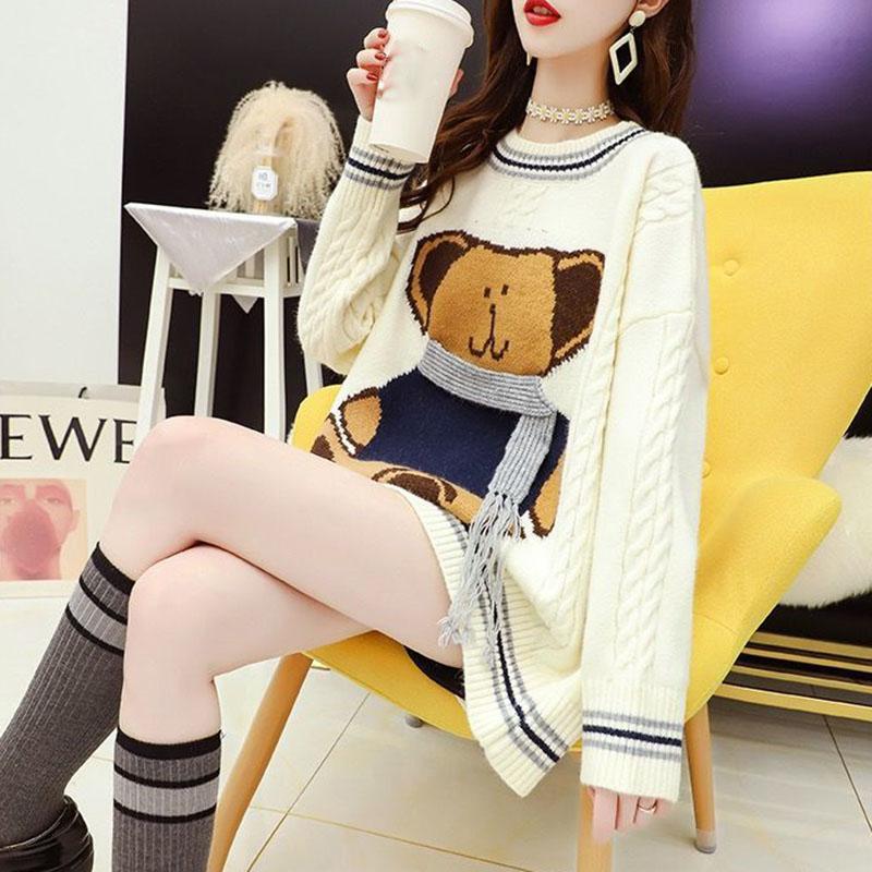 Autumn and Winter Loose Casual Sweater College Style Knit Top Long Sleeve Simple Female Top