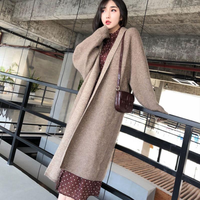 Autumn and Winter Loose All-match Coat Mid-length Plus Size Casual Windbreaker Fashion Solid Color Female Sweater