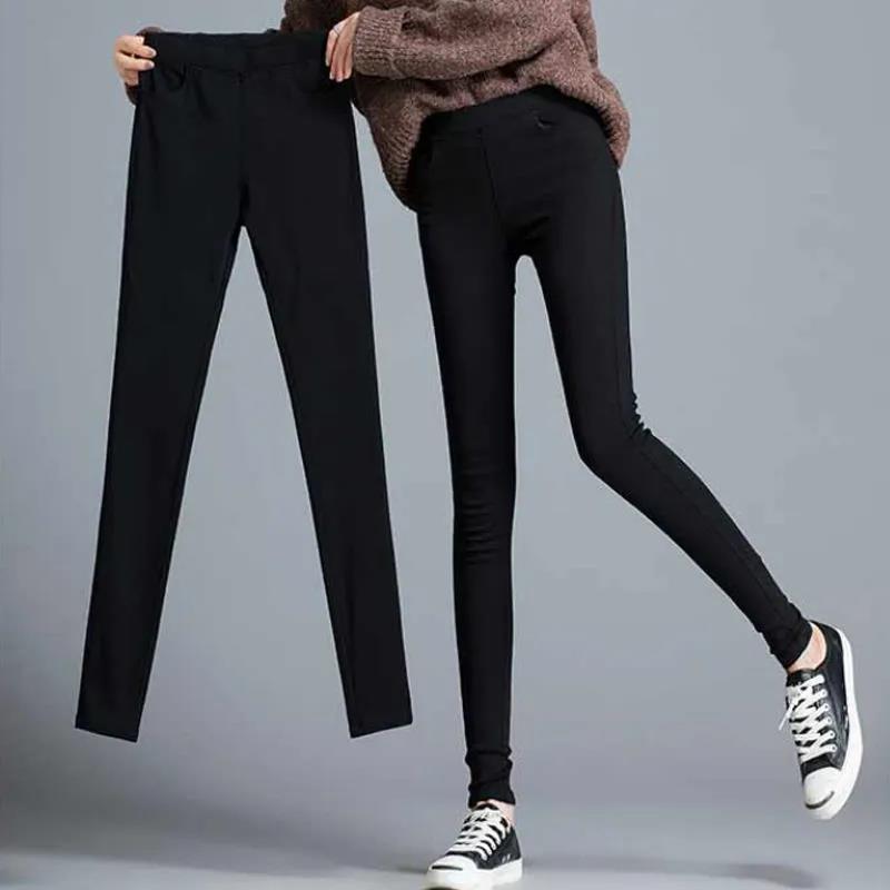 Tall Trousers Women's High Waist Plus Velvet Leggings Women's Outer Wear Autumn and Winter Black Plus Size Women's Trousers