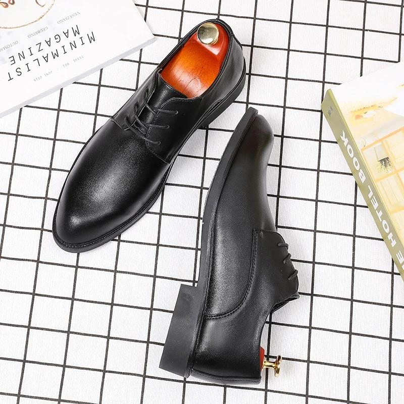 Genuine Leather Men's Business Dress Shoes Casual Leather Shoes Men's Pattern Wedding Shoes Spring and Autumn Husband Shoes Non-slip Dad Shoes