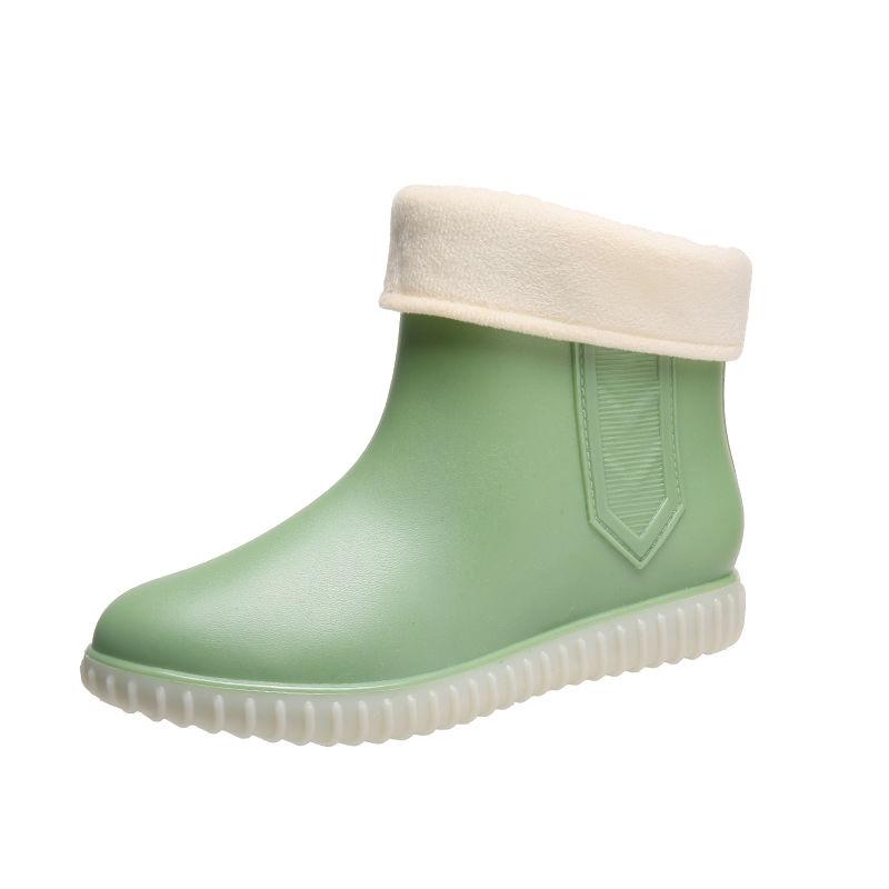 Rain Boots Women's Mid-tube Plus Velvet Waterproof Footwear and Socks Cover Adult Non-slip Kitchen Rain Boots