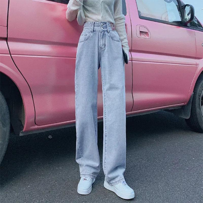 Women's High-waisted Wide-leg Jeans Spring Loose and Thin All-match Trousers Mopping Straight Pants