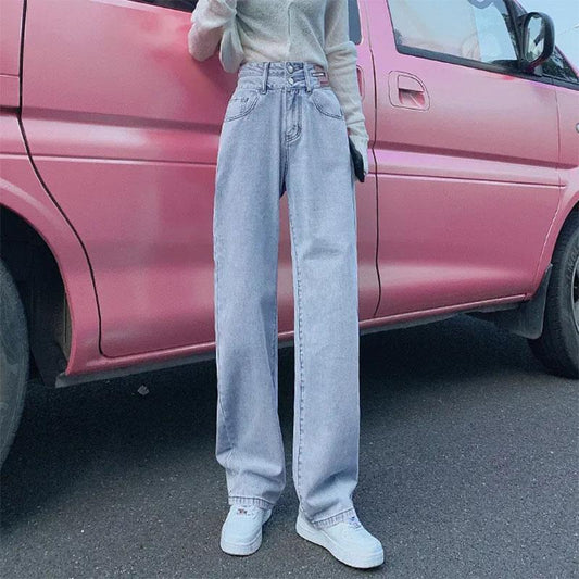 Women's High-waisted Wide-leg Jeans Spring Loose and Thin All-match Trousers Mopping Straight Pants