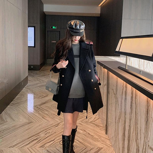 Women Trench Coat  Winter Lapel Long Sleeve Coats Office Ladies Solid Loose Woolen Coat Outwear
