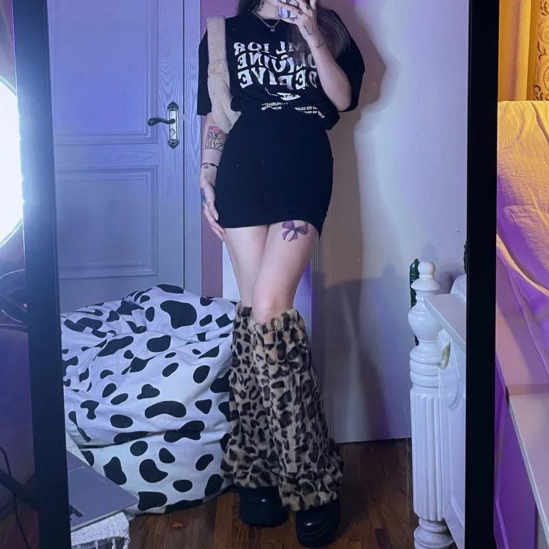Japanese Harajui Feng Retro Leopard Leg Case Y2K Millennium Sexy Smell Sometimes Sock Socks Falls and Winter Hear Hardcore Smecks JK