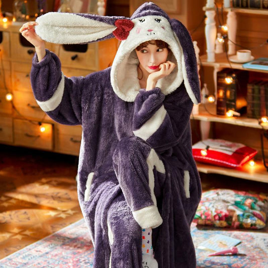 Christmas Pajamas Party Coral Velvet Pajamas Women Winter Thickening and Student Cute Flannel Long Nightgown Autumn and Winter Home Service Suit