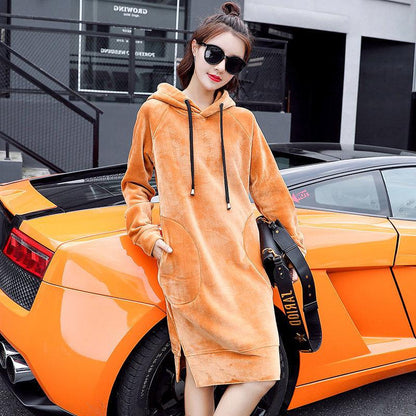Wild large size long sleeve warm hooded Top autumn and winter sweater cotton female Sweatshirt