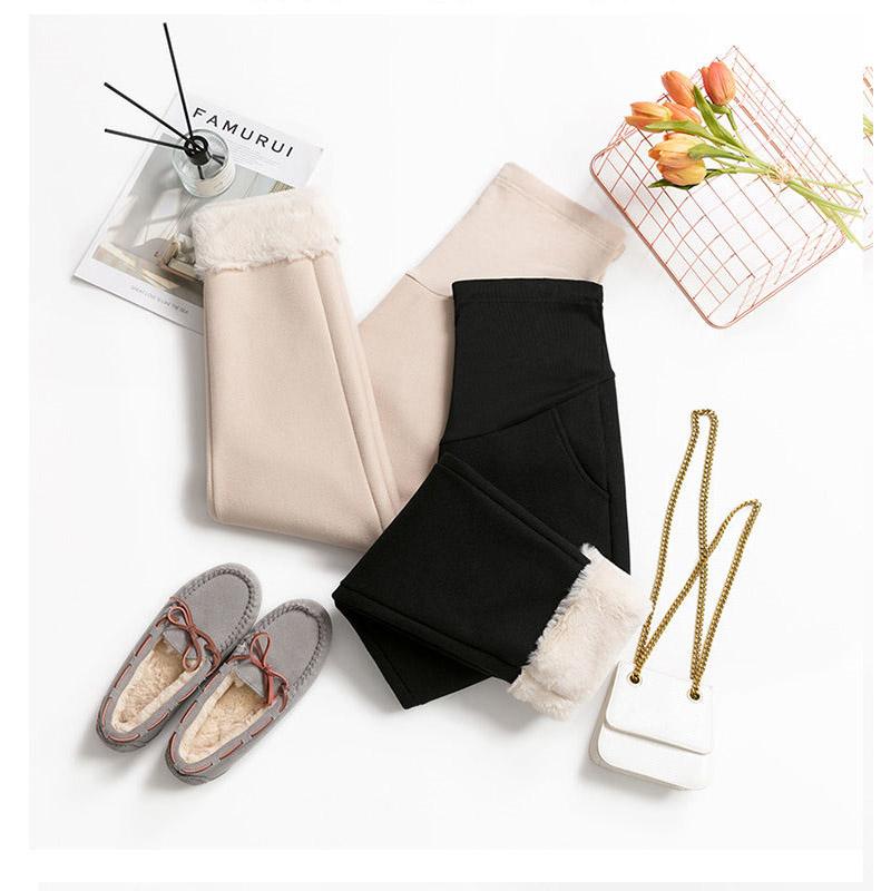 Pregnant Women's Trousers for Autumn and Winter Are Thickened and Fleece, Plus Size Loose Warm Cotton Trousers