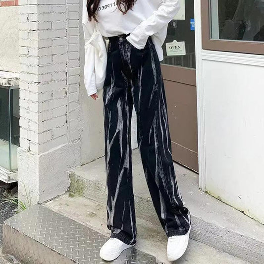 High Waist Jeans Women's Autumn Plug-added Straight Loose Slim Vertical Drag