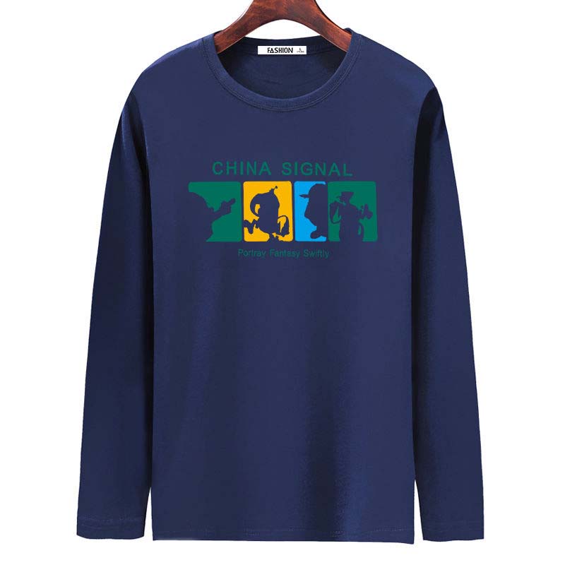 New Casual Loose T-shirt Spring New Men's Cotton T-shirt Long-sleeved Clothes Trend All-match