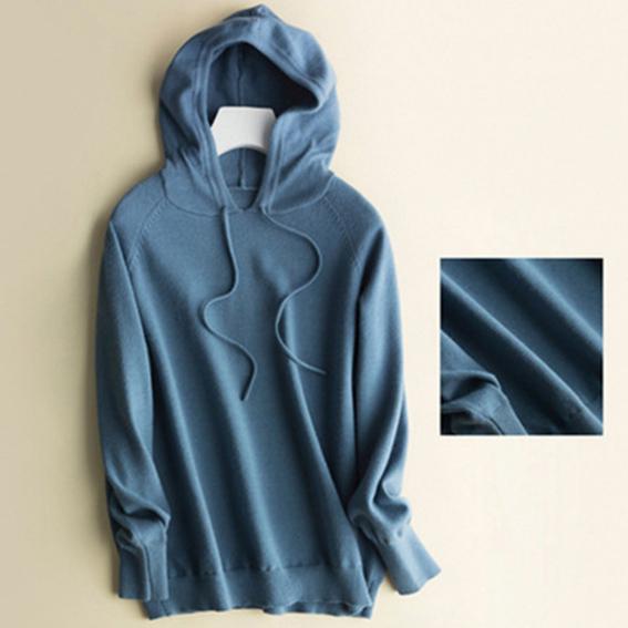 Autumn and Winter New Knit Sweater Women's Head Loose Bottom Solid Color Long-sleeved Hoodie