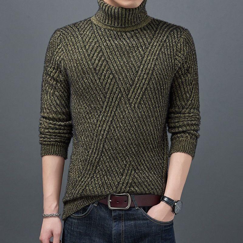 Men's Turtleneck Sweater Autumn and Winter Thicken Warm High-end Base Shirt Trend Slim Wild Knitted Clothes