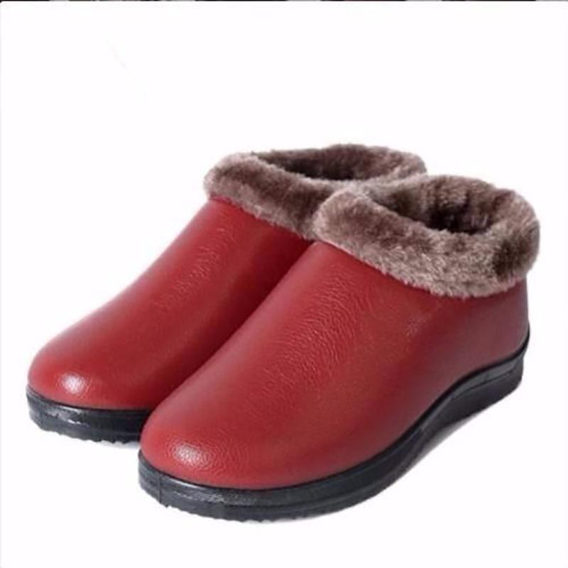 Winter Leather Women's Cotton Shoes Plus Fleece Warm Cotton Shoes Casual Non-slip Mother Shoes