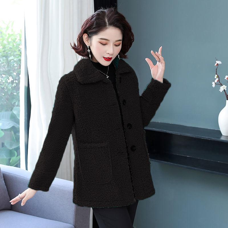 Fashion Ladies Lapel Lamb Velvet Jacket Winter Long Large Size Button Jacket Thick Warm Long-sleeved Cardigan Jacket