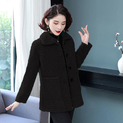 Fashion Ladies Lapel Lamb Velvet Jacket Winter Long Large Size Button Jacket Thick Warm Long-sleeved Cardigan Jacket