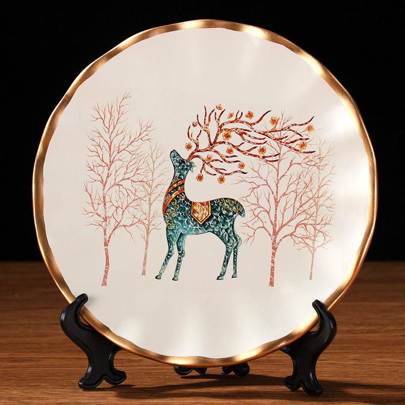 21cm Flower Bird Tree Deer Lacquer Porcelain Plate European Style Decoration Present Style Decoration