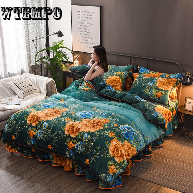 4PCS Set Winter Warm Bedding Article Embroidery Flannel Defence Static Electricity Quilt Cover Sofa Pillowcases