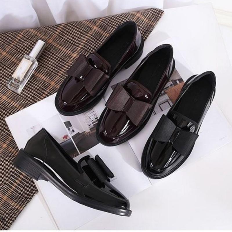 Single Shoes Female Comfortable Pointed Small Leather Shoes Female Students Korean Version of All-match Soft Sole Casual Bowknot Shoes