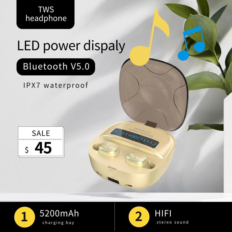 TWS 5.0 Wireless Headphones Bluetooth IPX7 5200mAh Waterproof Stereo Earbuds Headset LED Earphones