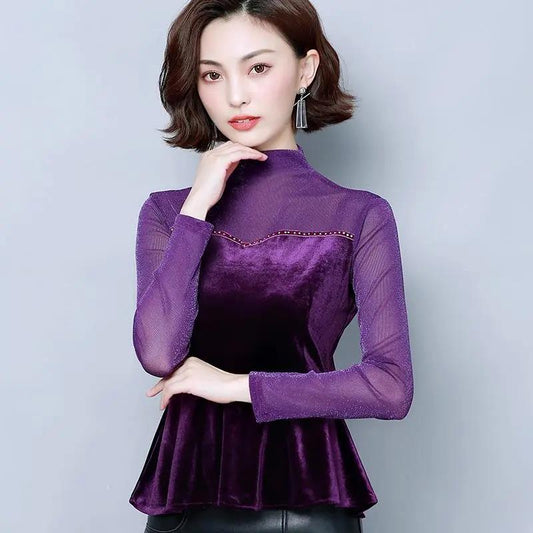 Women's Spring and Autumn Large Size Long-sleeved Bottoming Shirt Fake Two-piece Round Neck Slim Top