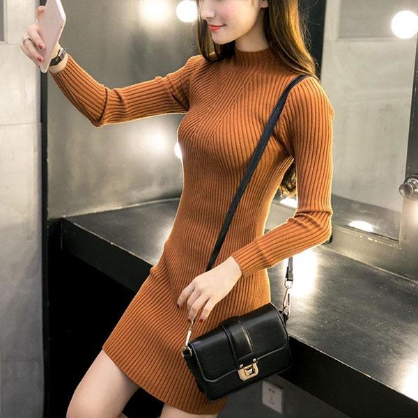 Autumn and Winter Thick Sweater Mid-length Tight-fitting Bottoming Shirt Fashion Casual Slim Dress