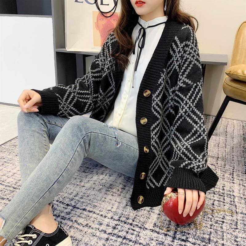 Autumn and Winter Lazy Style Long Sleeve Sweater Korean Loose V-neck Sweater Loose Jacket