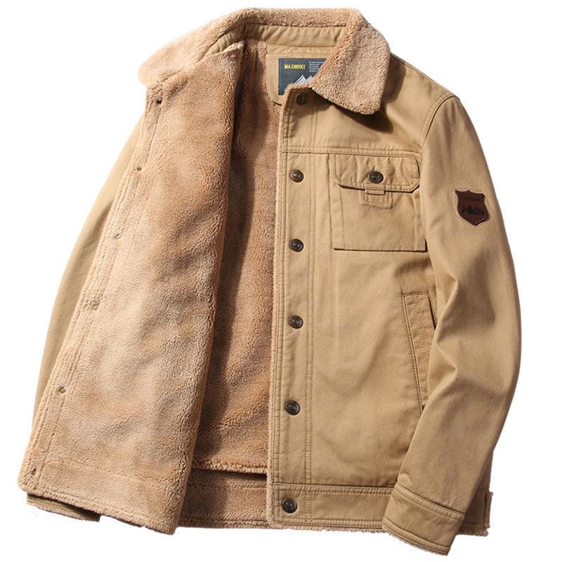 Winter Padded Jacket Men's All-match Lapel Tooling Padded Jacket Men's Plus Velvet Thick Lamb Velvet Jacket Men