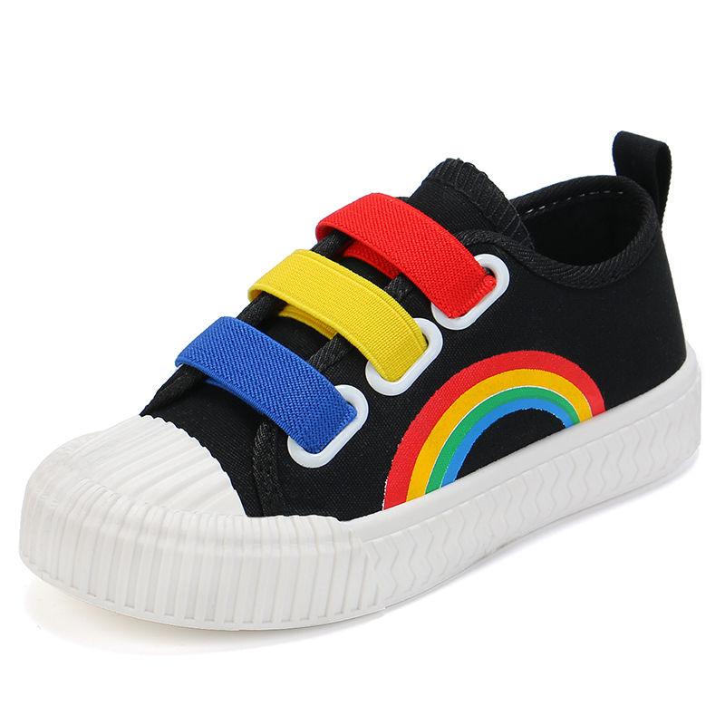 Children's Canvas Shoes Boys Girls General Casual Shoes Cover Foot Rainbow Shoes Baby Shoes Kindergarten Student Shoes