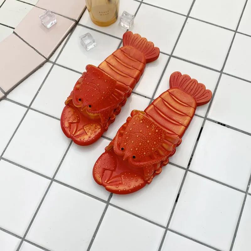 Kids Slippers Summer Boys and Girls Soft Sole Flat Anti-slip Slippers Household Shower Casual Slippers Creative Lobster Beach Slippers