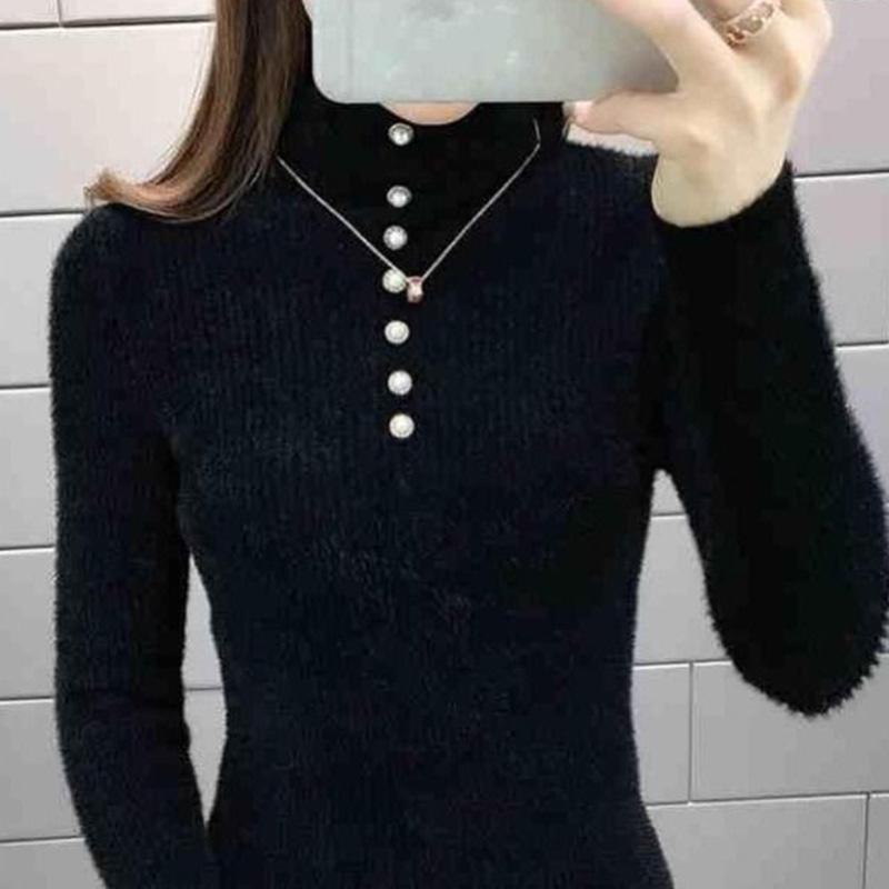 Autumn/winter High Neck Long Sleeve Bottoming Shirt Slim Short Knitted Sweater Women