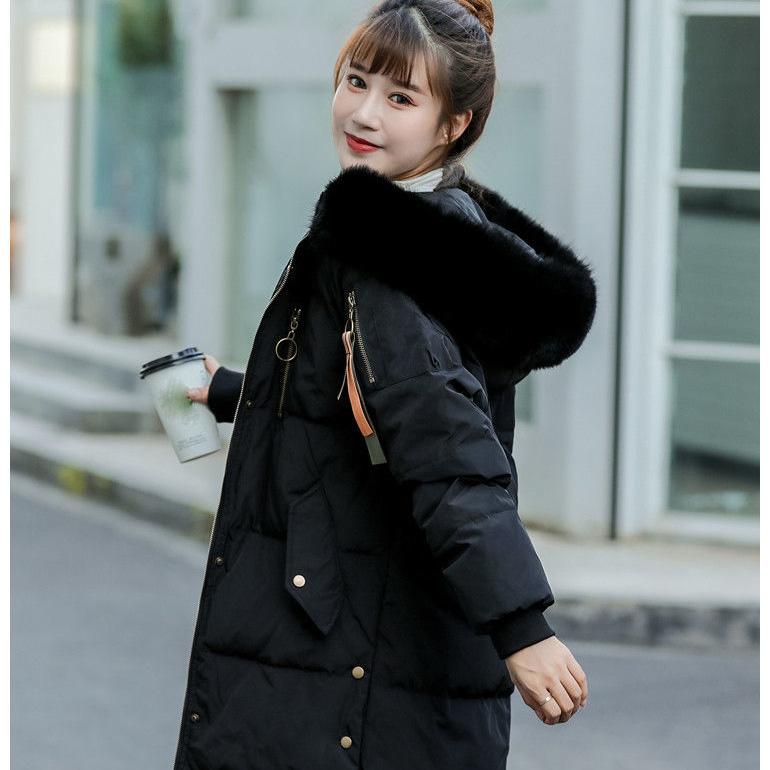 Women's Mid-length Down Jacket Thicker Artificial Large Fur Collar Loose New Ladies Long Down Jacket