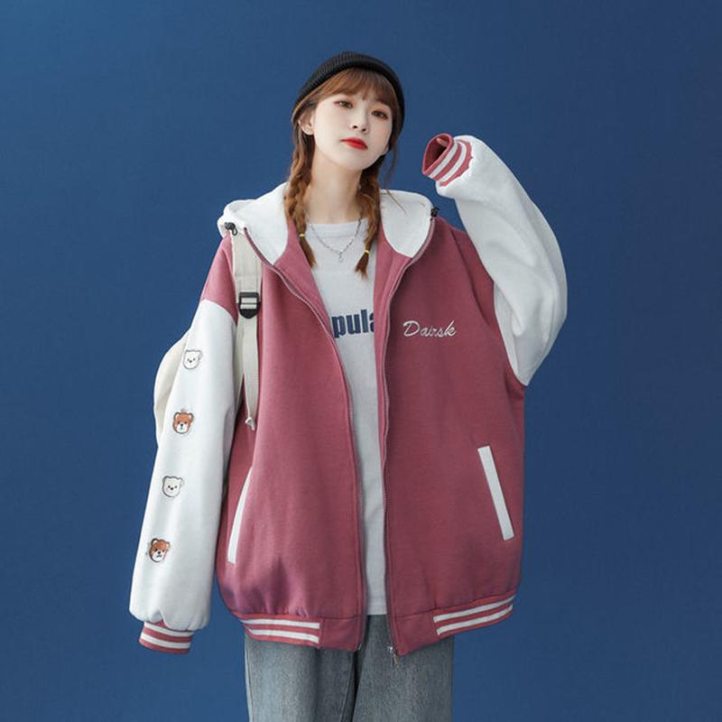 Hooded Jacket Women's Spring and Autumn Short Baseball Uniform Tide High Street Jacket Korean Version Loose Sweet Autumn Winter Spring Top