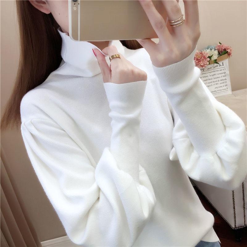 Turtleneck Sweater Women Autumn and Winter Loose Lantern Sleeve Knit Bottoming Shirt Soft