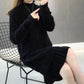 Long Faux Mink Fleece Sweater Winter Bottoming Sweater Thick Warm Knitted Lace Stitching Mohair Sweater Dress