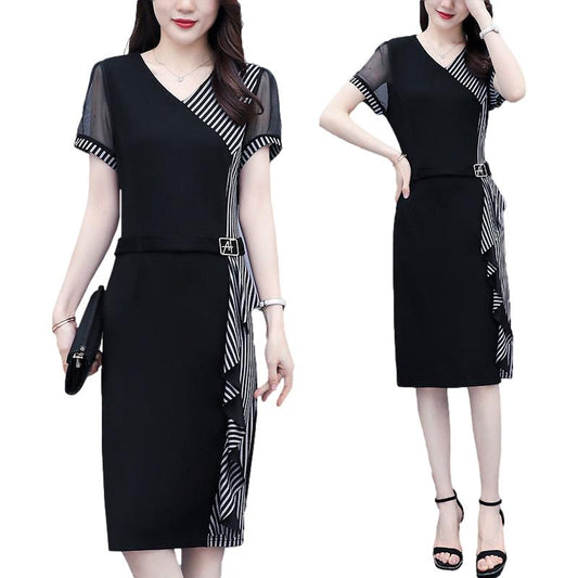 Black Dress Plus Size Women's Spring Summer New Style Temperament Covering Belly Waist Was Thinner Long Skirt