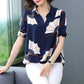 Women's Summer Chiffon Shirt T-shirt Loose Top Short-sleeved V-neck Shirt