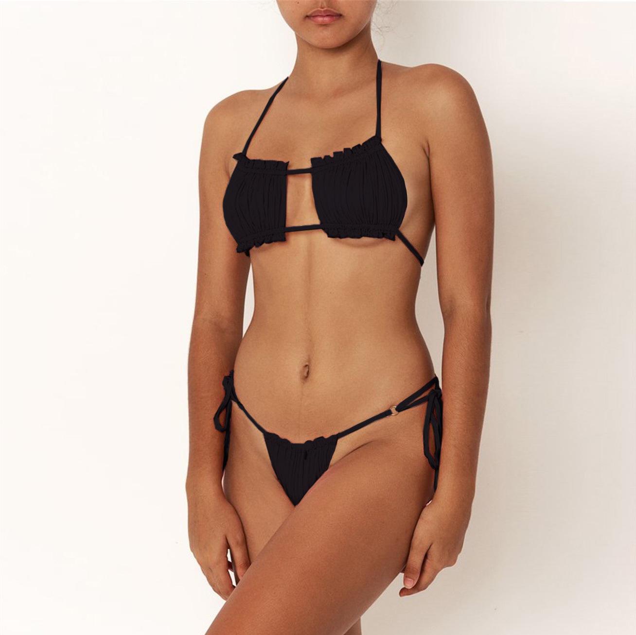 WTEMPO Brand Bikini Sexy Pleated Lace-up Ladies Split Swimsuit with Chest Pad