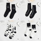 Four Pairs of Women's Cotton Cartoon Socks, Black Cow Pattern Print Socks