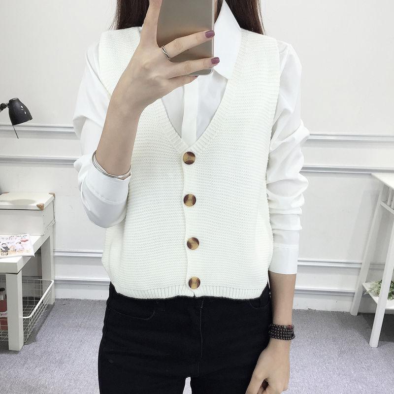 Spring and Autumn Knitted Loose Vest Sleeveless Cardigan Sleeveless Sweater V-neck Short Women's Top