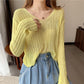 Girly White V-neck Sweater Women Spring and Autumn Korean Loose Thin Long-sleeved Sunscreen Top