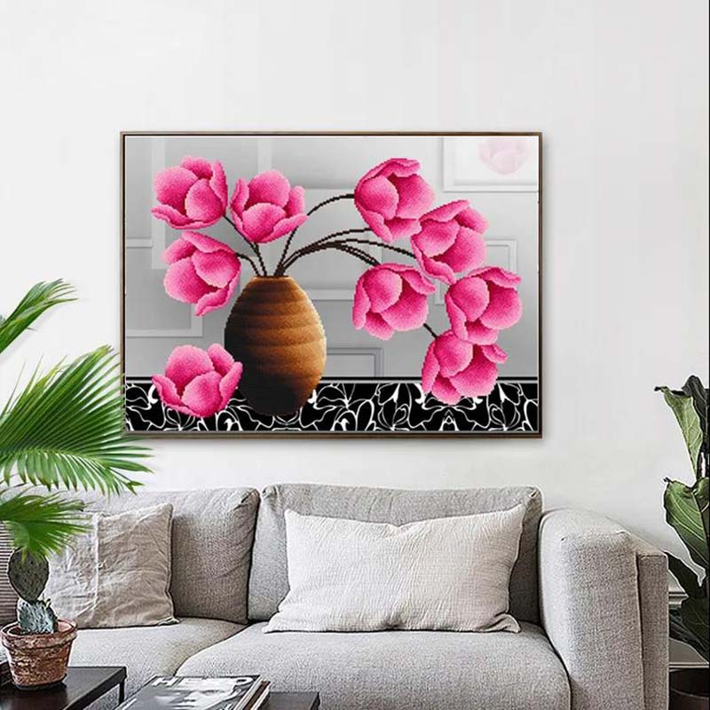 Cross Stitch Flower Vase Diamond Painting Full of Diamond Restaurant Brick Painting Full of Brick Diamond Embroidery